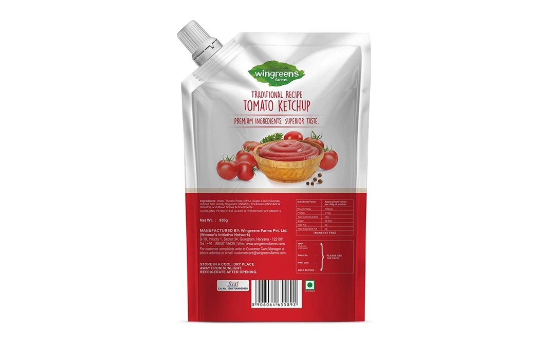Wingreens Farms Traditional Recipe Tomato Ketchup   Pack  950 grams